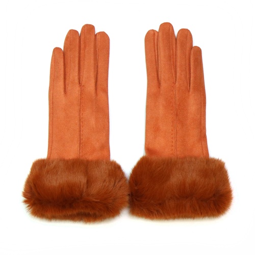 Burnt Sienna Faux Suede, Faux Fur Trimmed Gloves by Peace of Mind